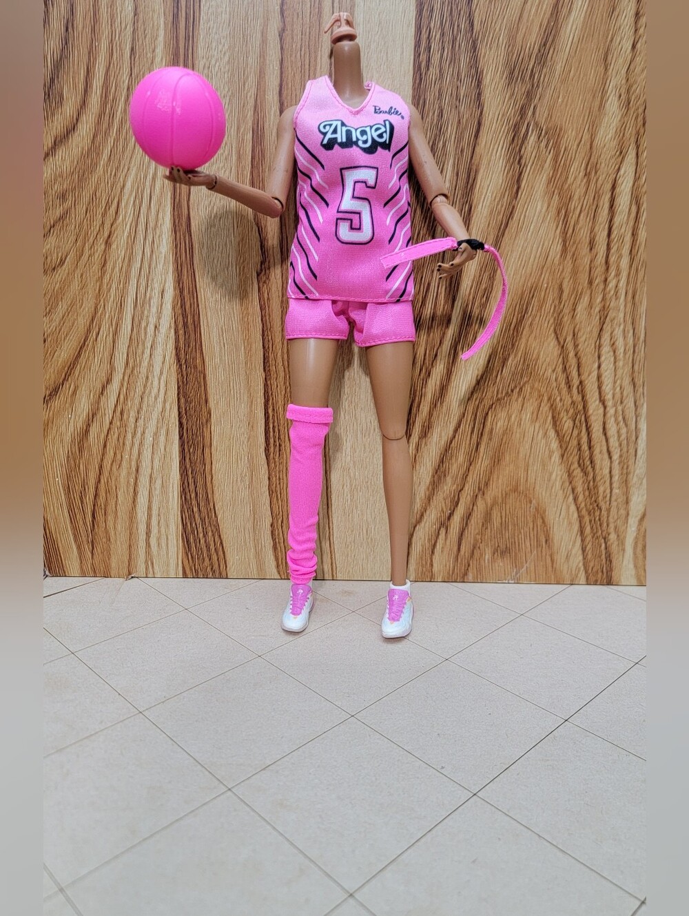 Barbie Angel Reese #5 Pink Doll Sports Outfit - Legwarmer & Accessories